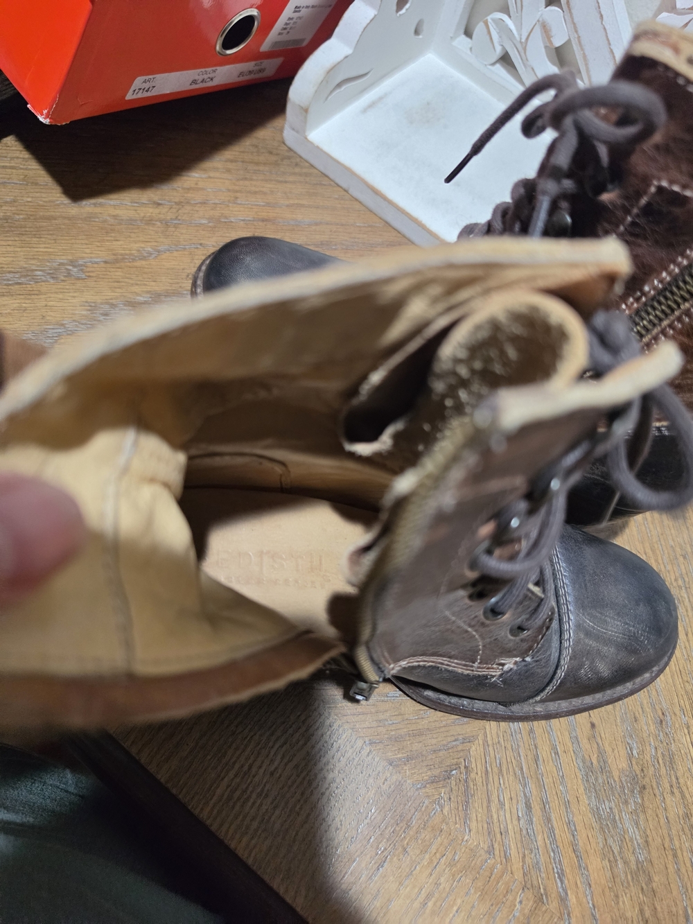 Leather Lace-Up Ankle Boots - Brown/Black - Picture 11 of 12